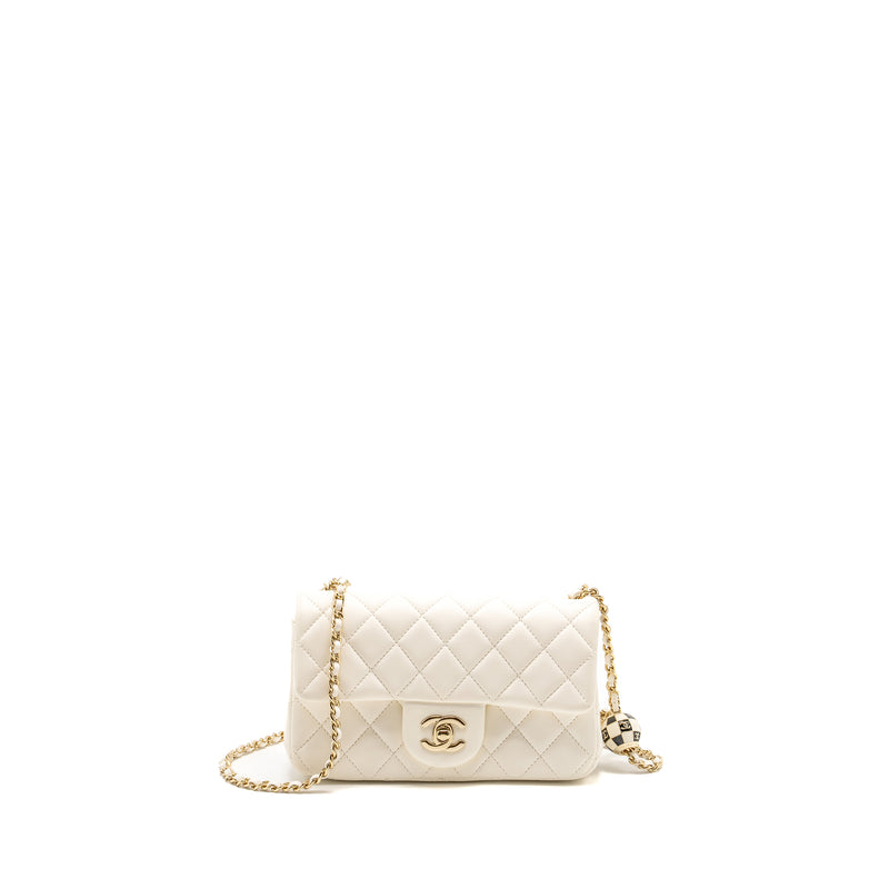 Chanel 23C Pearl Crush Mini Rectangular Flap Bag Lambskin White LGHW (Microchip)