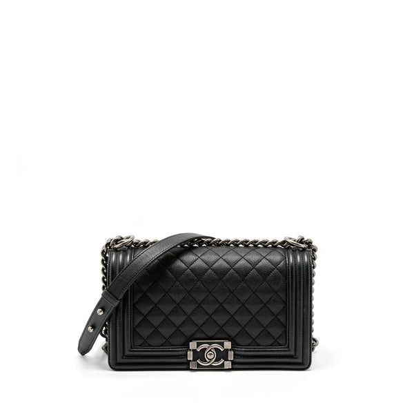 Chanel Medium Boy Bag Grained Calfskin Black Ruthenium Hardware
