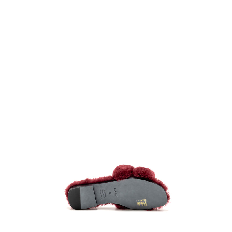 Hermes Size 36 Oran Sandals Shearling Burgundy