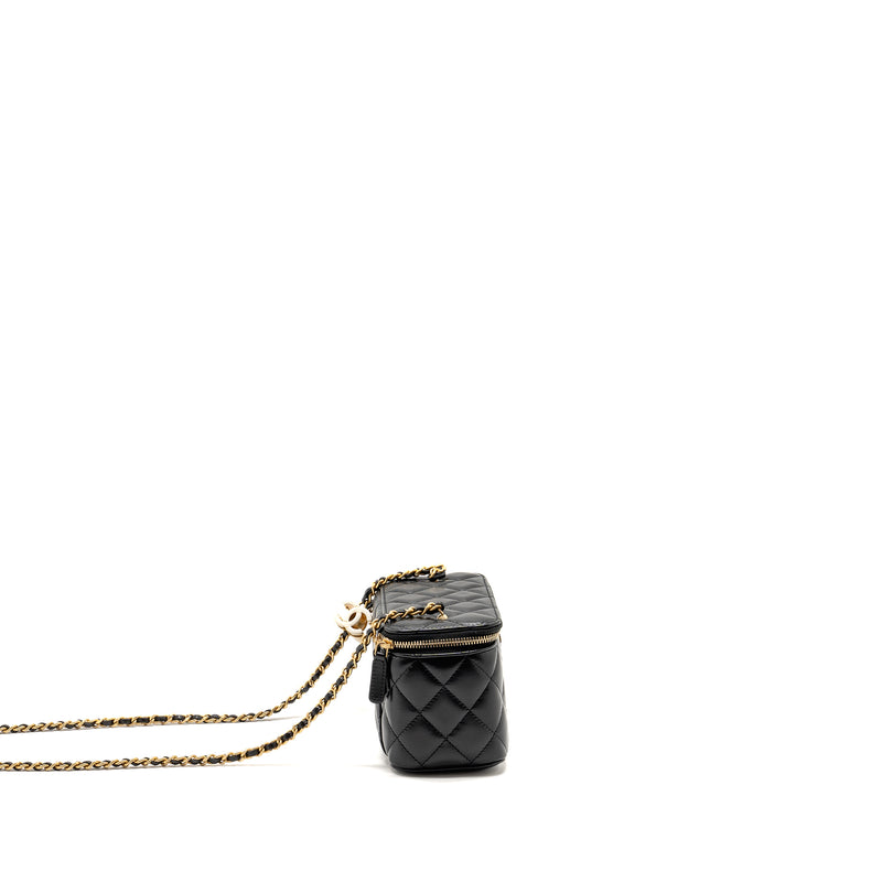 Chanel 24a Long Vanity Case With CC Logo Adjustable Chain Lambskin Black GHW(microchip)