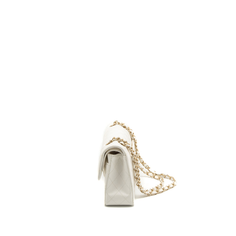 Chanel Small Classic Double Flap Bag Caviar White LGHW (Microchip)