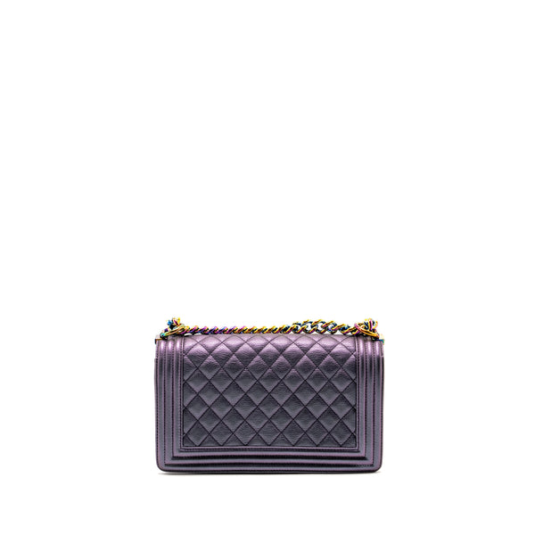 Chanel Medium Boy Bag Goatskin Iridescent Purple Multicolour Hardware