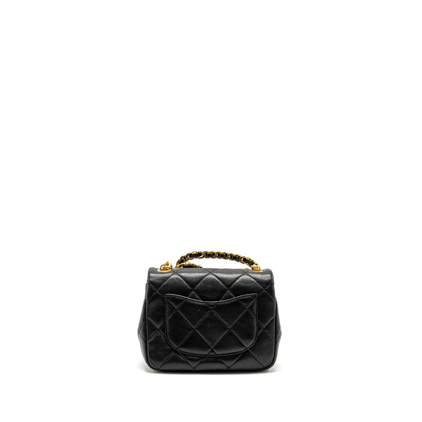 Chanel 23c Round Handle Mini Square Flap Bag Lambskin Black GHW (microchip)