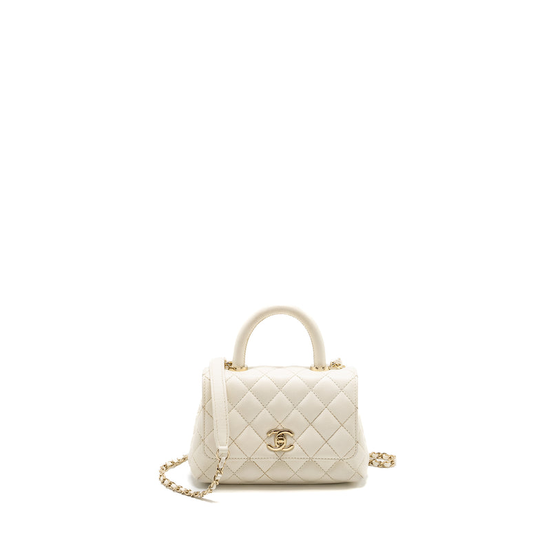 Chanel Mini Coco Handle Caviar White LGHW (Microchip)