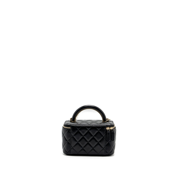 Chanel Top Handle Long Vanity Case Lambskin Black LGHW (Microchip)