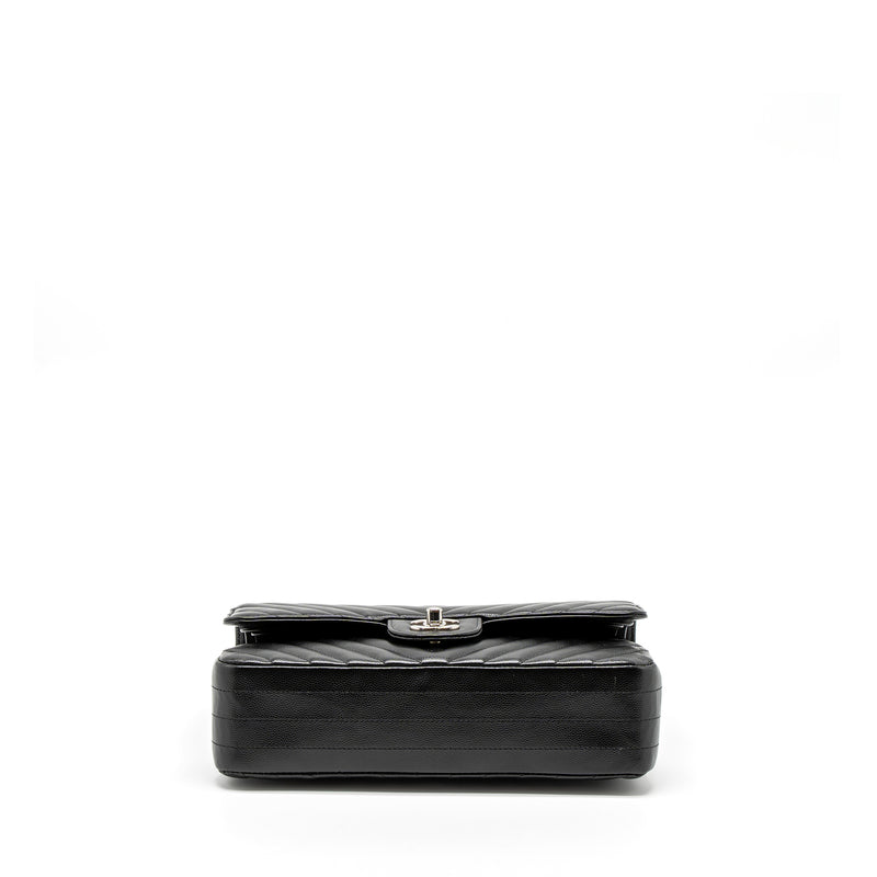 Chanel Medium Classic Double Flap Bag Chevron Caviar Black SHW