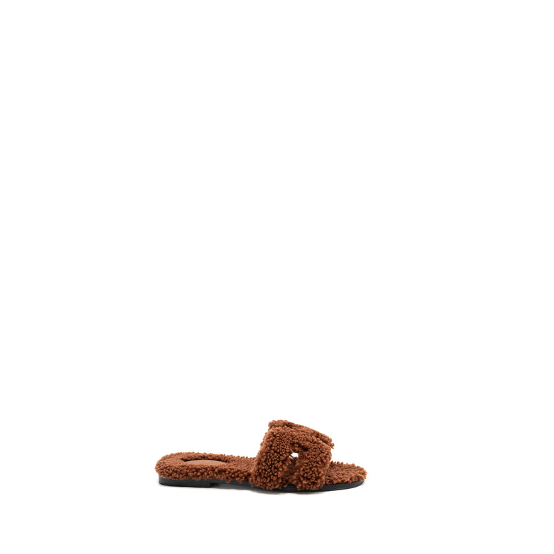 Hermes size 37.5 oran sandal shearling dark brown