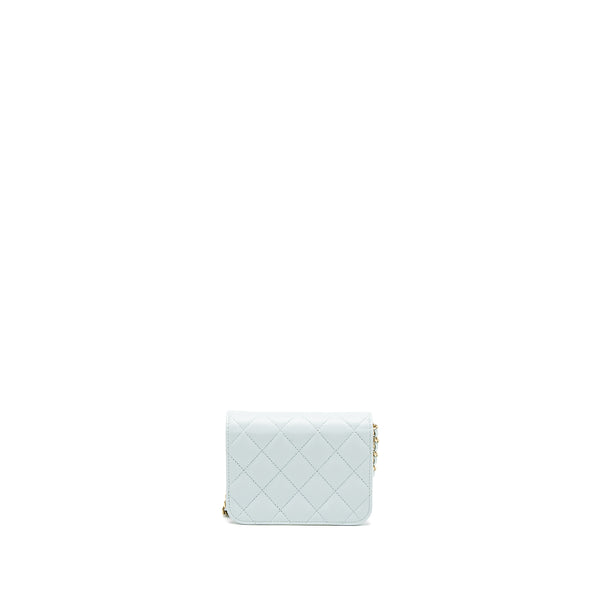 Chanel Mini Flap Bag Ribbon Chains Lambskin Light Blue LGHW
