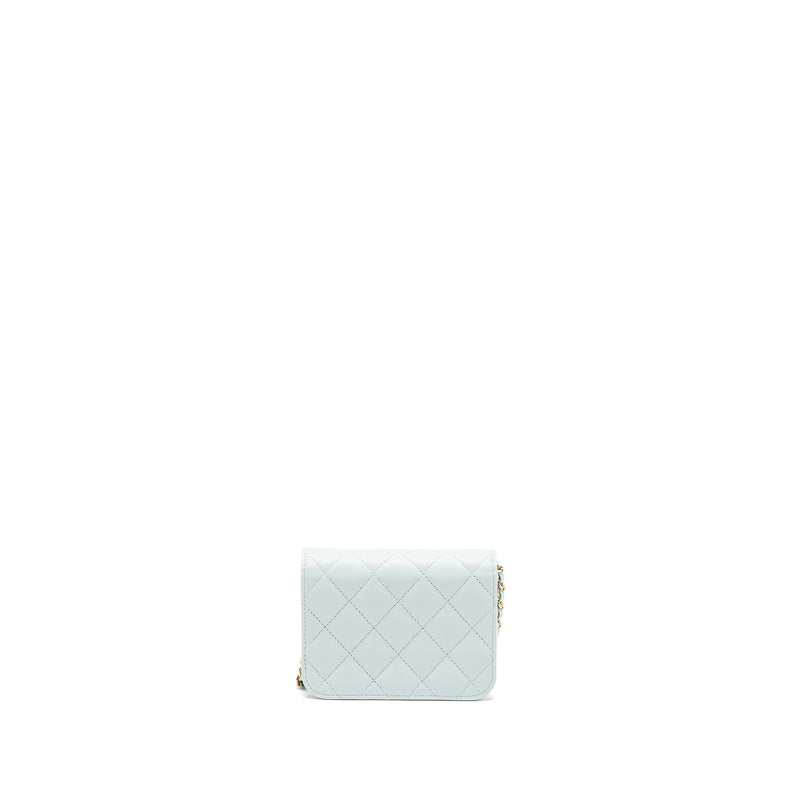 Chanel Mini Flap Bag Ribbon Chains Lambskin Light Blue LGHW