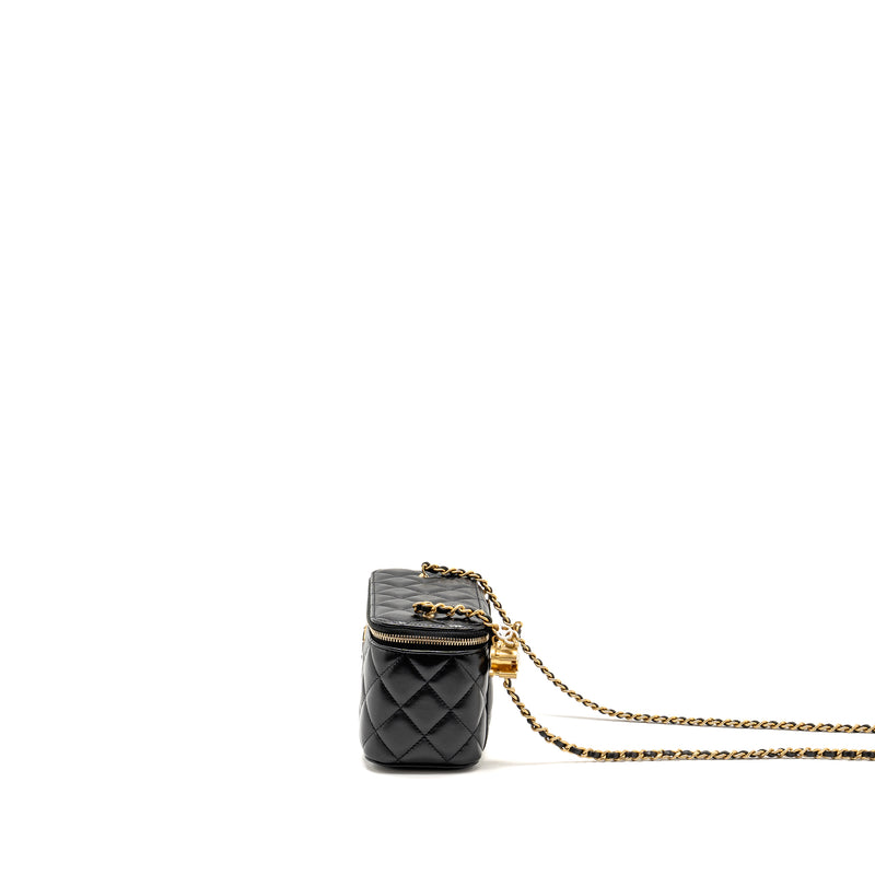 Chanel 24a Long Vanity Case With CC Logo Adjustable Chain Lambskin Black GHW(microchip)