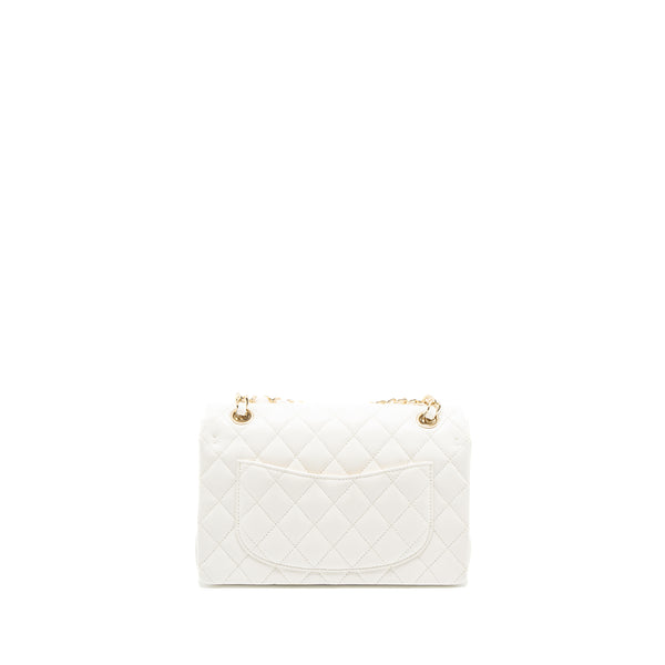 Chanel Small Classic Double Flap Bag Caviar White LGHW (Microchip)