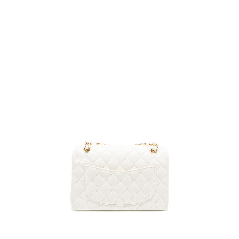 Chanel Small Classic Double Flap Bag Caviar White LGHW (Microchip)