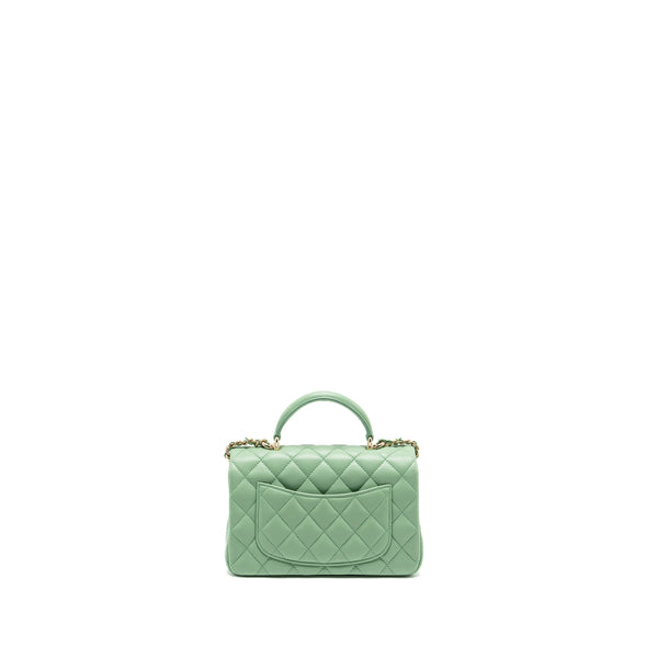 Chanel Top handle mini rectangular flap bag lambskin light green LGHW (microchip)