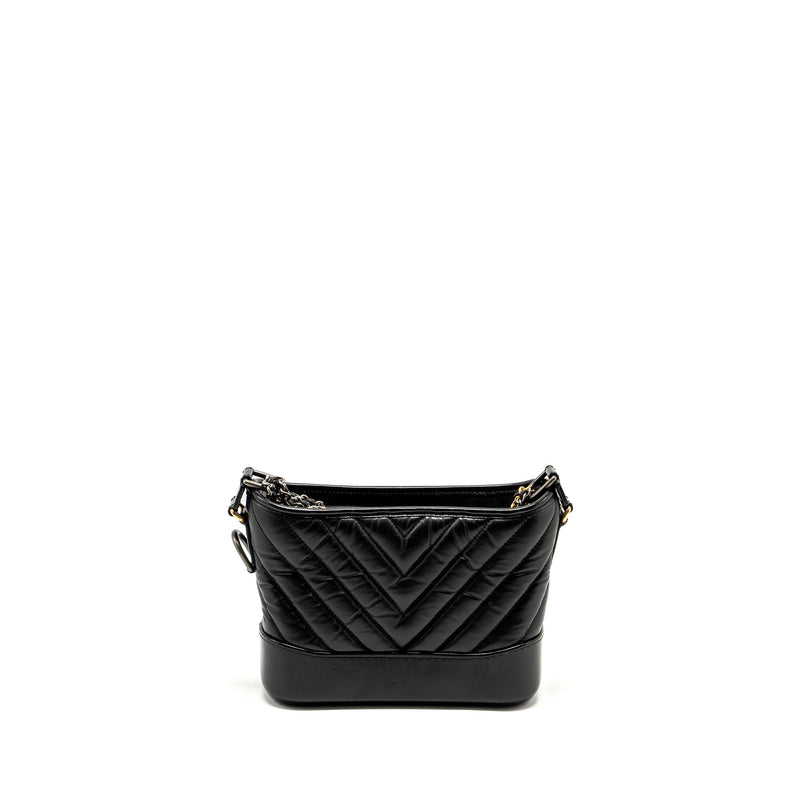 Chanel Small Chevron Gabrielle Hobo Bag Calfskin Black Multicolour Hardware