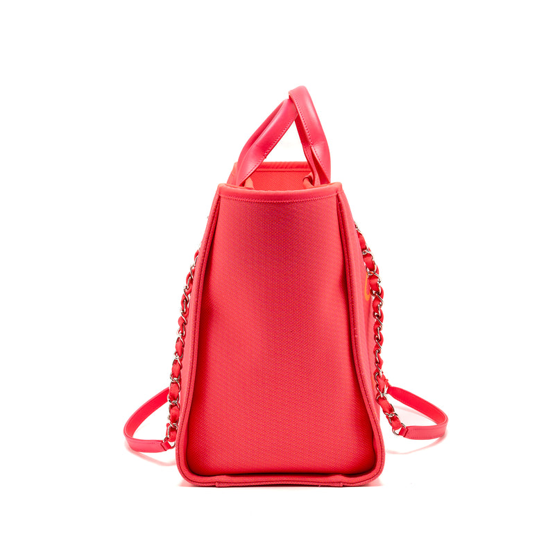 Chanel Large Deauville Tote Shopping Bag Canvas/Calfskin Hot Pink SHW