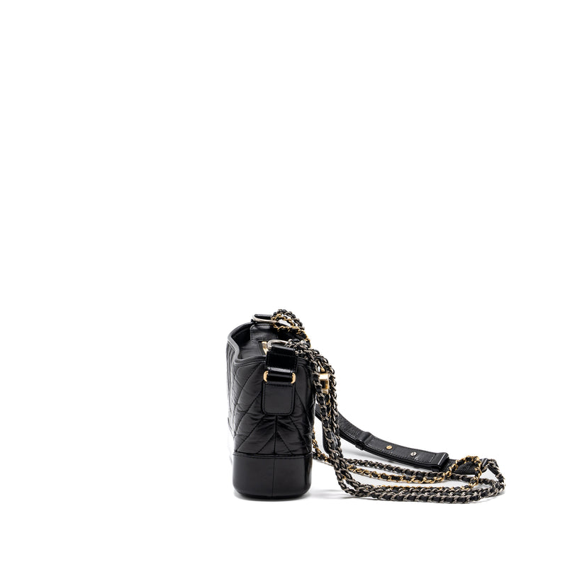 Chanel Small Gabrielle Hobo Bag Chevron Aged Calfskin Black Multicolour Hardware