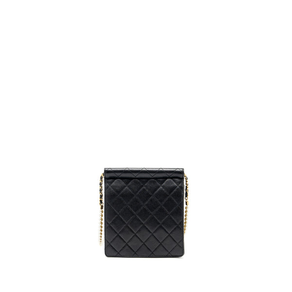 Chanel Pearl chain quilted vertical flap bag lambskin black GHW