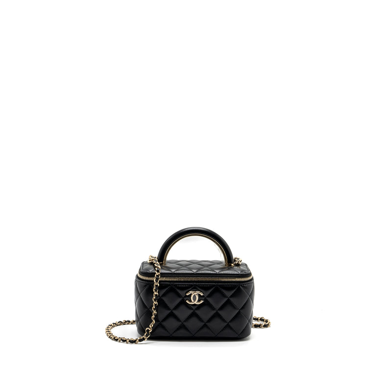 Chanel Top Handle Long Vanity Case Lambskin Black LGHW (Microchip)