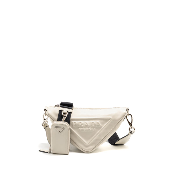 Prada Triangle Shoulder Bag Leather White SHW