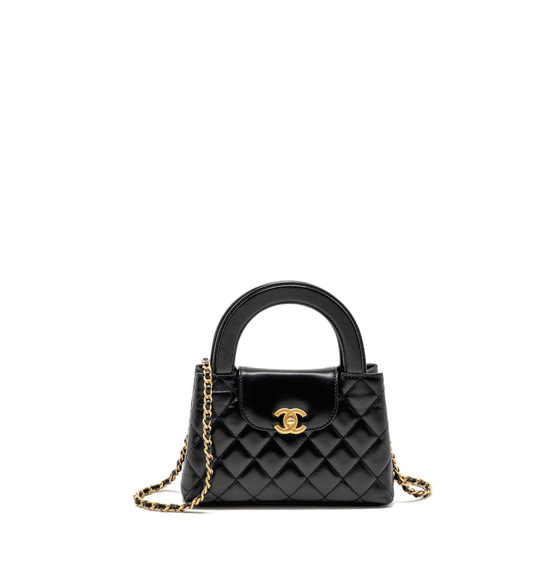 Chanel mini kelly shopping tote bag calfskin black GHW (microchip)