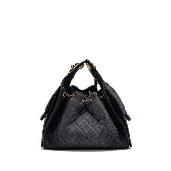Chanel small 25 bag washed denim black GHW (microchip)