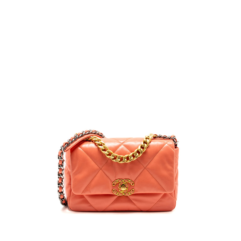 Chanel Small 19 Bag Shiny Goatskin Coral Multicolour Hardware