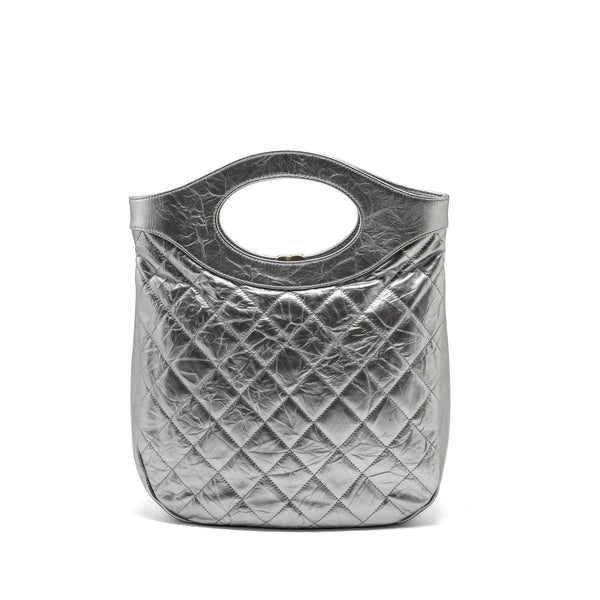 Chanel 31 BAG Quilted Crumpled Calfskin Metallic Silver SHW