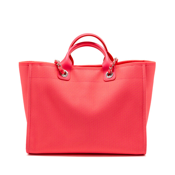 Chanel Large Deauville Tote Shopping Bag Canvas/Calfskin Hot Pink SHW
