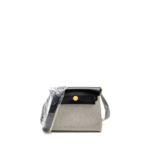 Hermes Herbag Mini Canvas/Cowhide Black/Ecru GHW Stamp W
