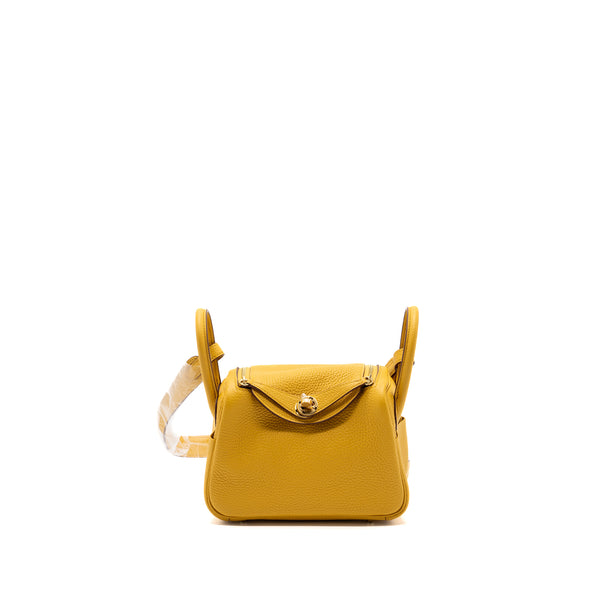 Hermes mini lindy clemence jaune amber GHW stamp D