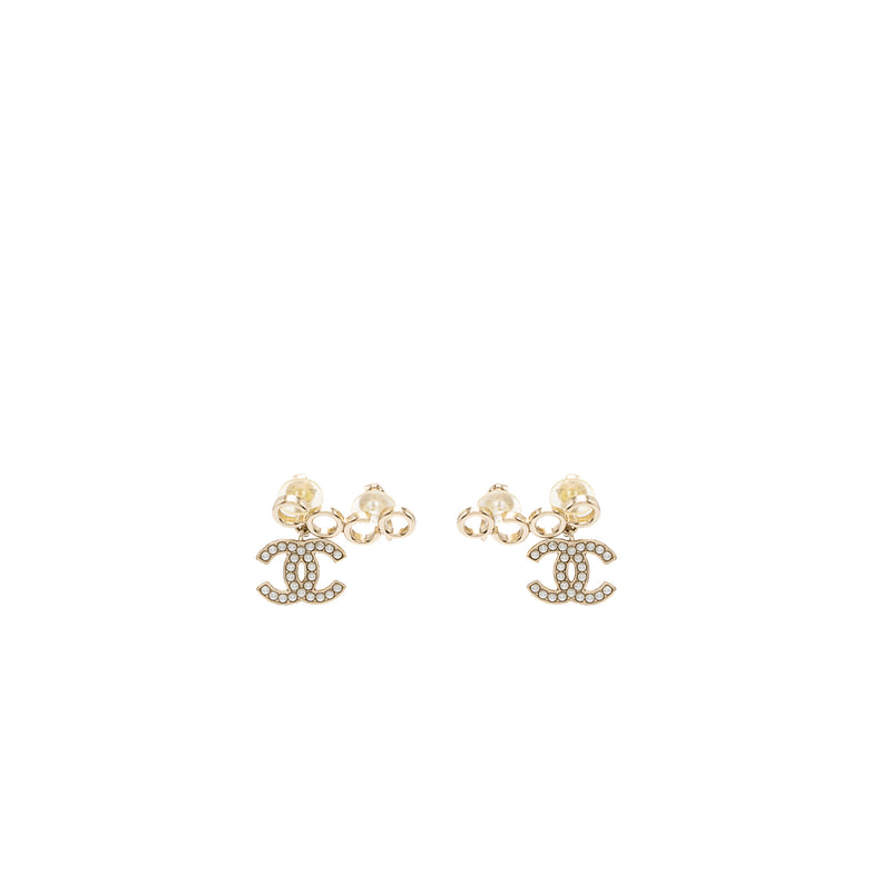 CHANEL COCO AND CC LOGO EAR CLIPs Pearl Light Gold Hardware