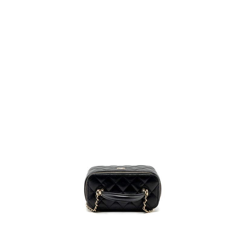 Chanel top handle long vanity with chain lambskin black LGHW (microchip)