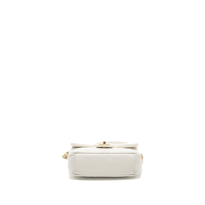 Chanel 22A Small Flap Bag Button on Chain Caviar White Brushed GHW (Microchip)