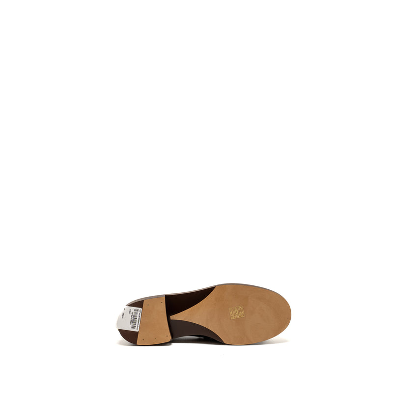 Chanel Size 40 Letter Logo Loafers Patent Calfskin Dark Brown LGHW