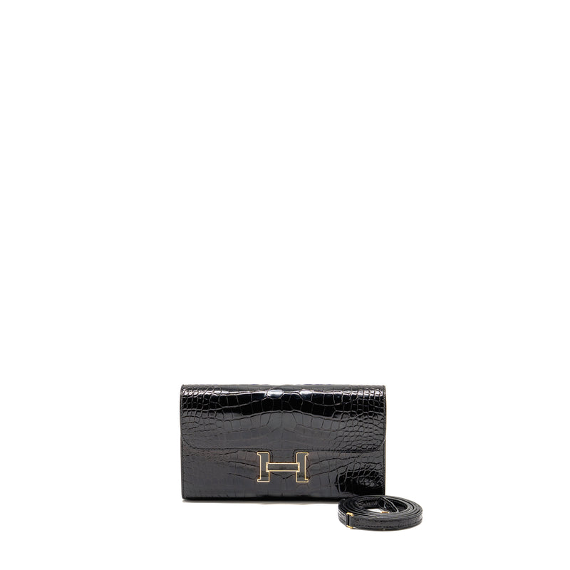 HERMES Constance To Go Alligator Mississippiensis Black with black Hardware Stamp Z