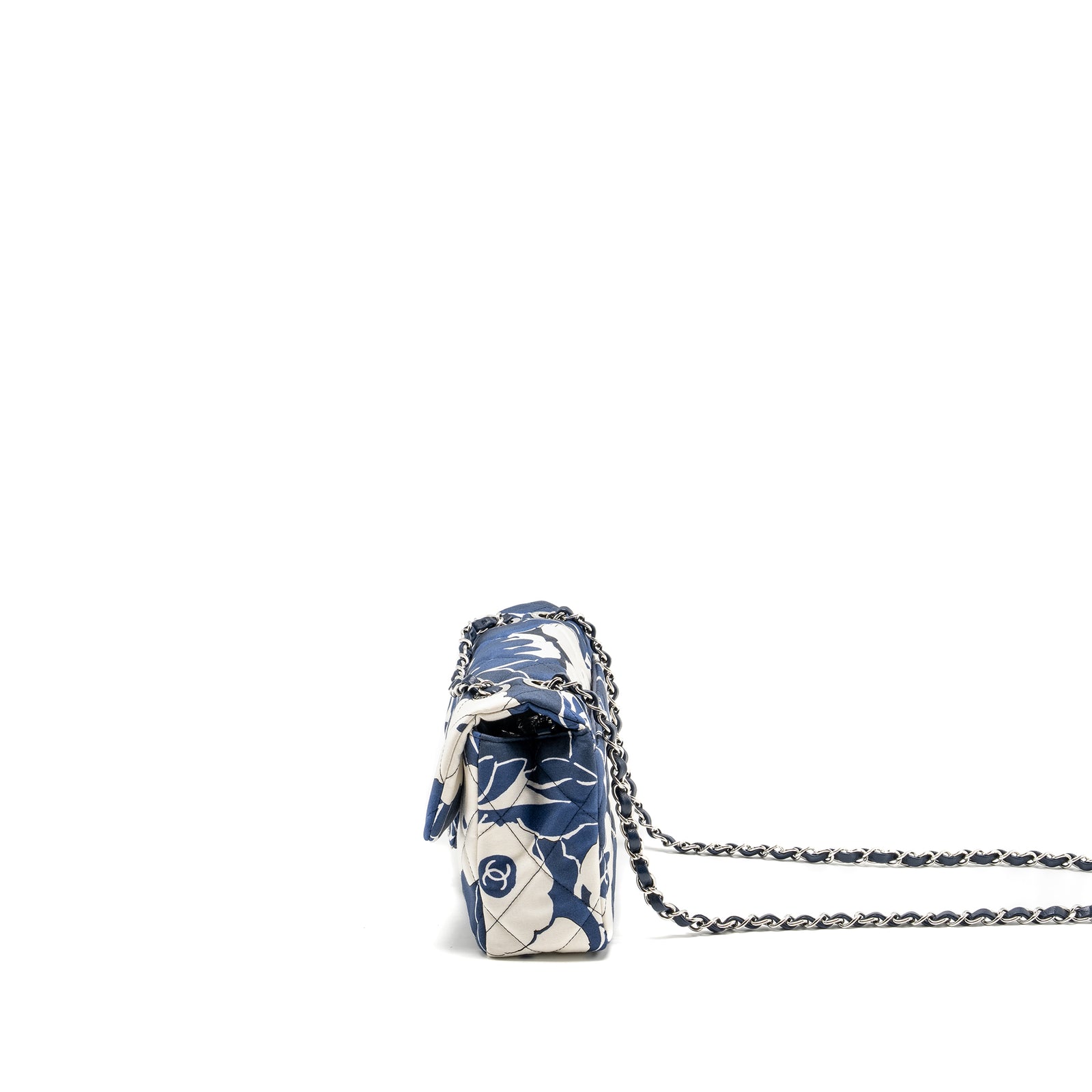 Chanel Medium Limited Edition Flora Printed Classic Flap Bag Silk Blue