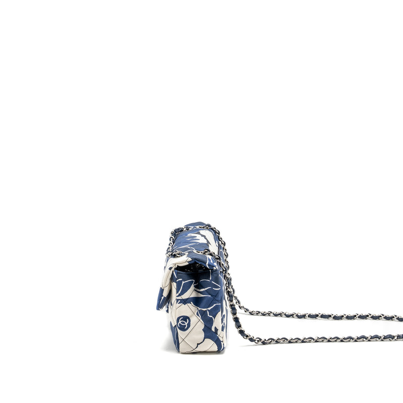 Chanel Medium Limited Edition Flora Printed Classic Flap Bag Silk Blue/White SHW (Microchip)