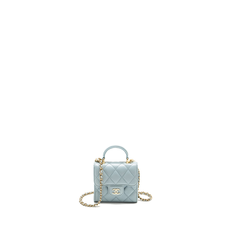 Chanel Top Handle Mini Flap Bag Lambskin Light Blue LGHW