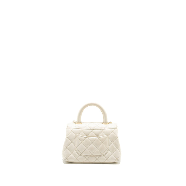 Chanel Mini Coco Handle Caviar White LGHW (Microchip)