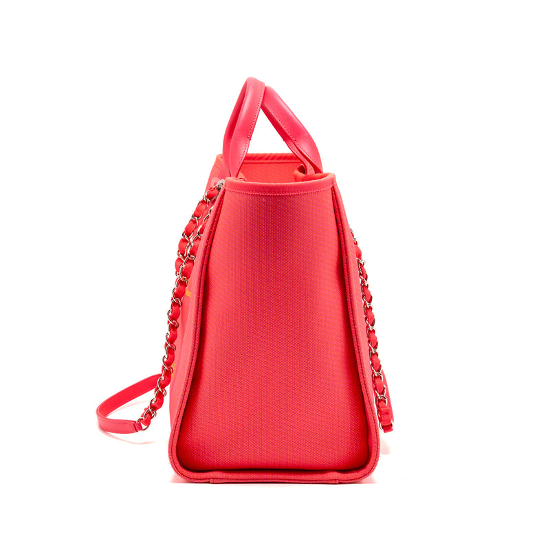 Chanel Large Deauville Tote Shopping Bag Canvas/Calfskin Hot Pink SHW
