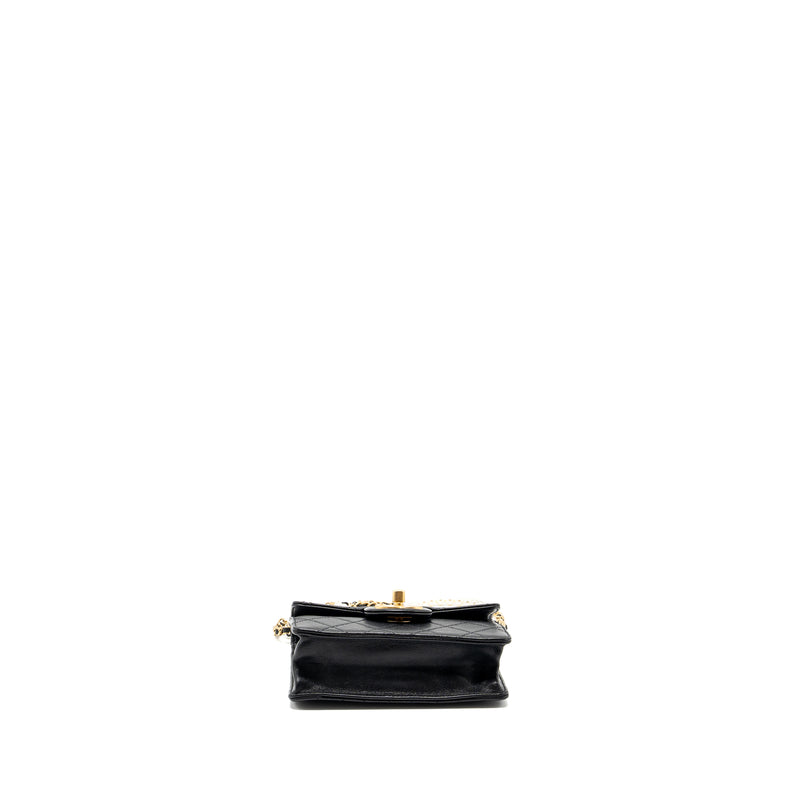 Chanel Pearl chain quilted vertical flap bag lambskin black GHW