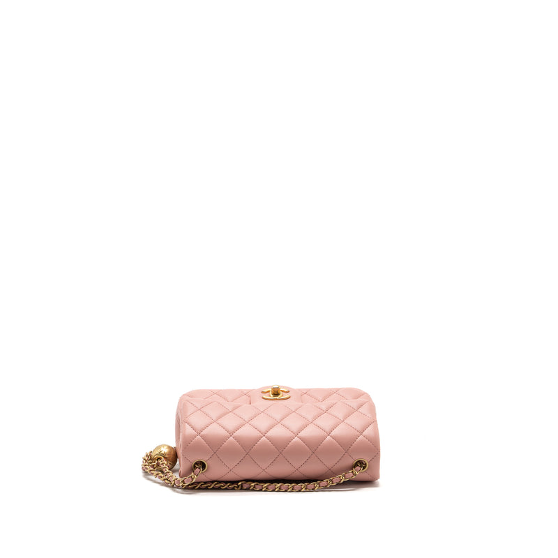 Chanel Pearl Crush mini Rectangular flap bag lambskin pink GHW (Microchip)