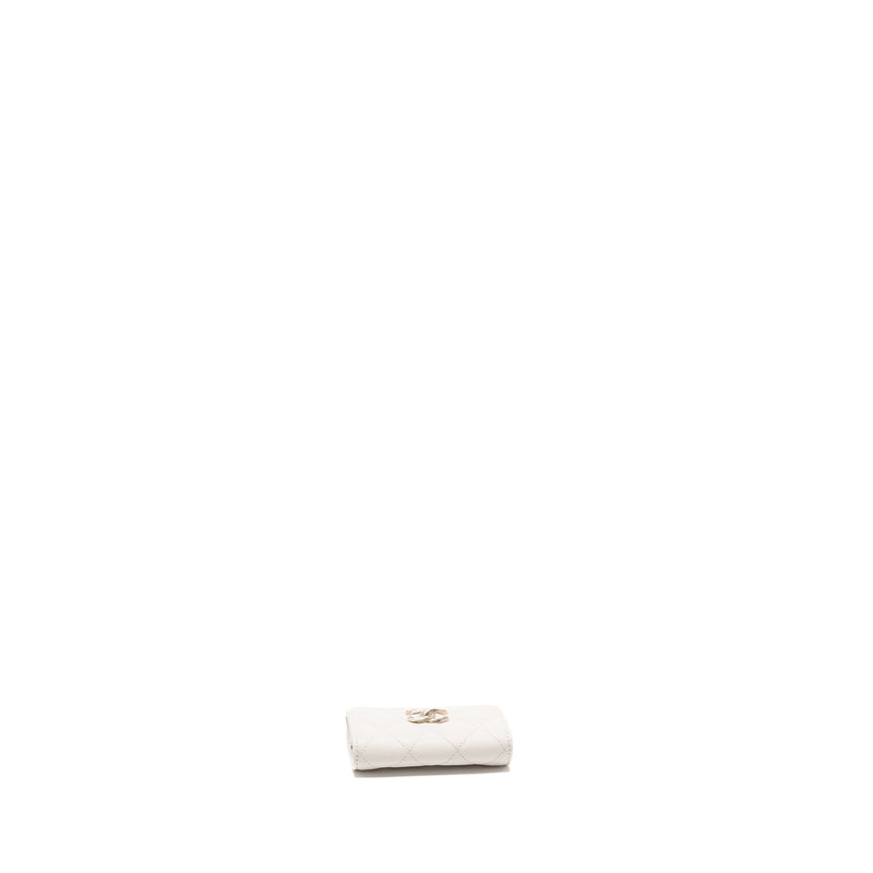 Chanel Detailed CC Logo Classic Card Holder Caviar White SHW (Microchip)