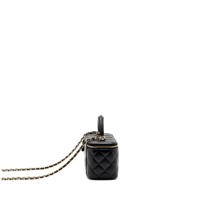 Chanel top handle long vanity with chain lambskin black LGHW (microchip)