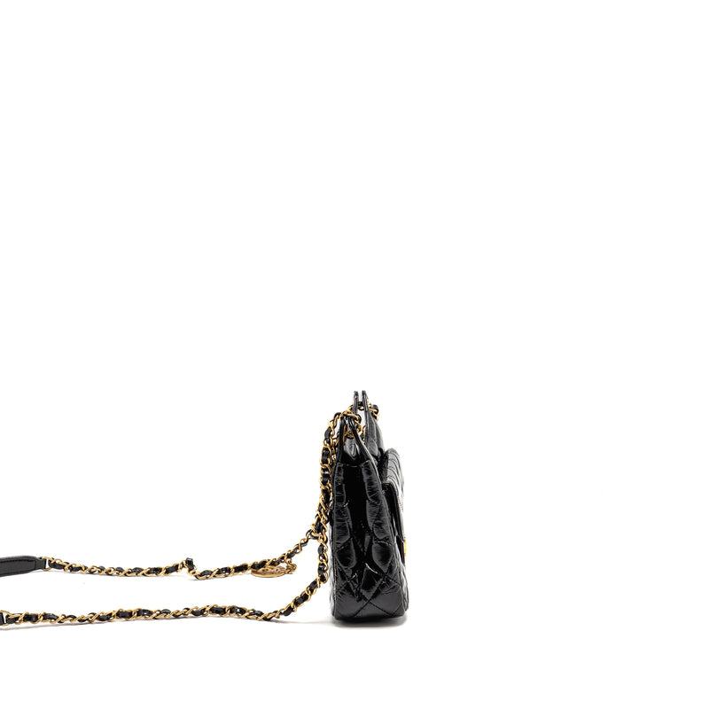 Chanel 23p Hobo Bag Shiny Calfskin Black Brushed GHW(microchip)