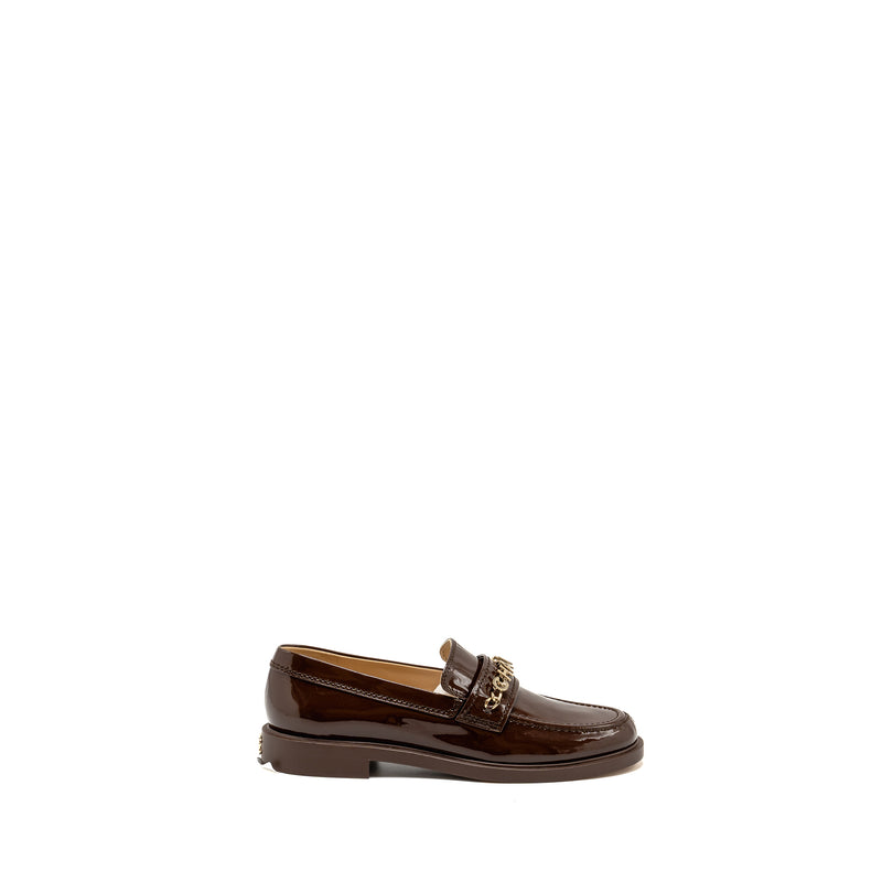 Chanel Size 40 Letter Logo Loafers Patent Calfskin Dark Brown LGHW