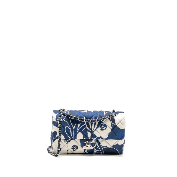 Chanel Medium Limited Edition Flora Printed Classic Flap Bag Silk Blue/White SHW (Microchip)