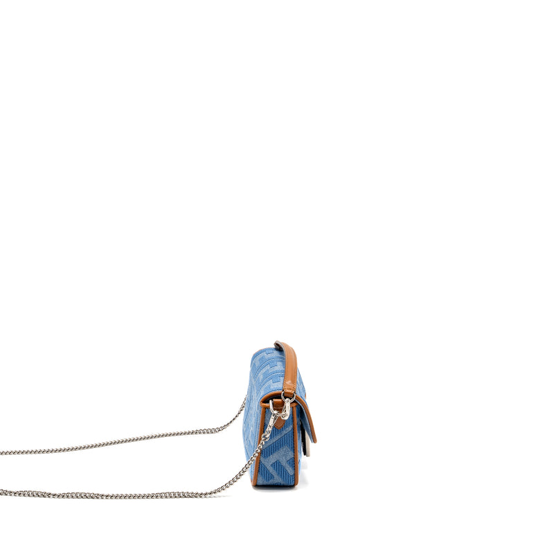 Fendi Mini Baguette Denim Light Blue FF Embroidery SHW
