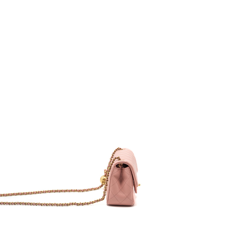Chanel Pearl Crush mini Rectangular flap bag lambskin pink GHW (Microchip)