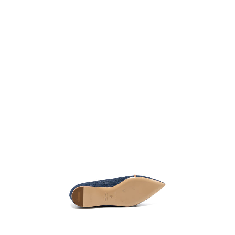 Hermes Size 37 Lauren Ballerina Flats Blue Denim SHW